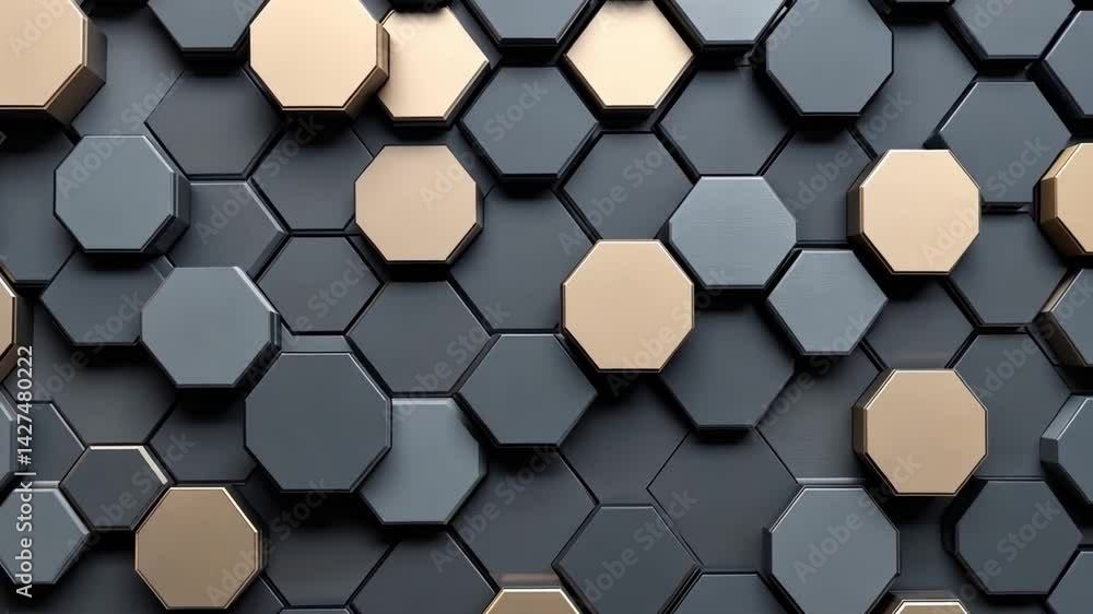 Poster modern hexagonal tiles create striking geometric pattern with blend of matte black and shiny gold su