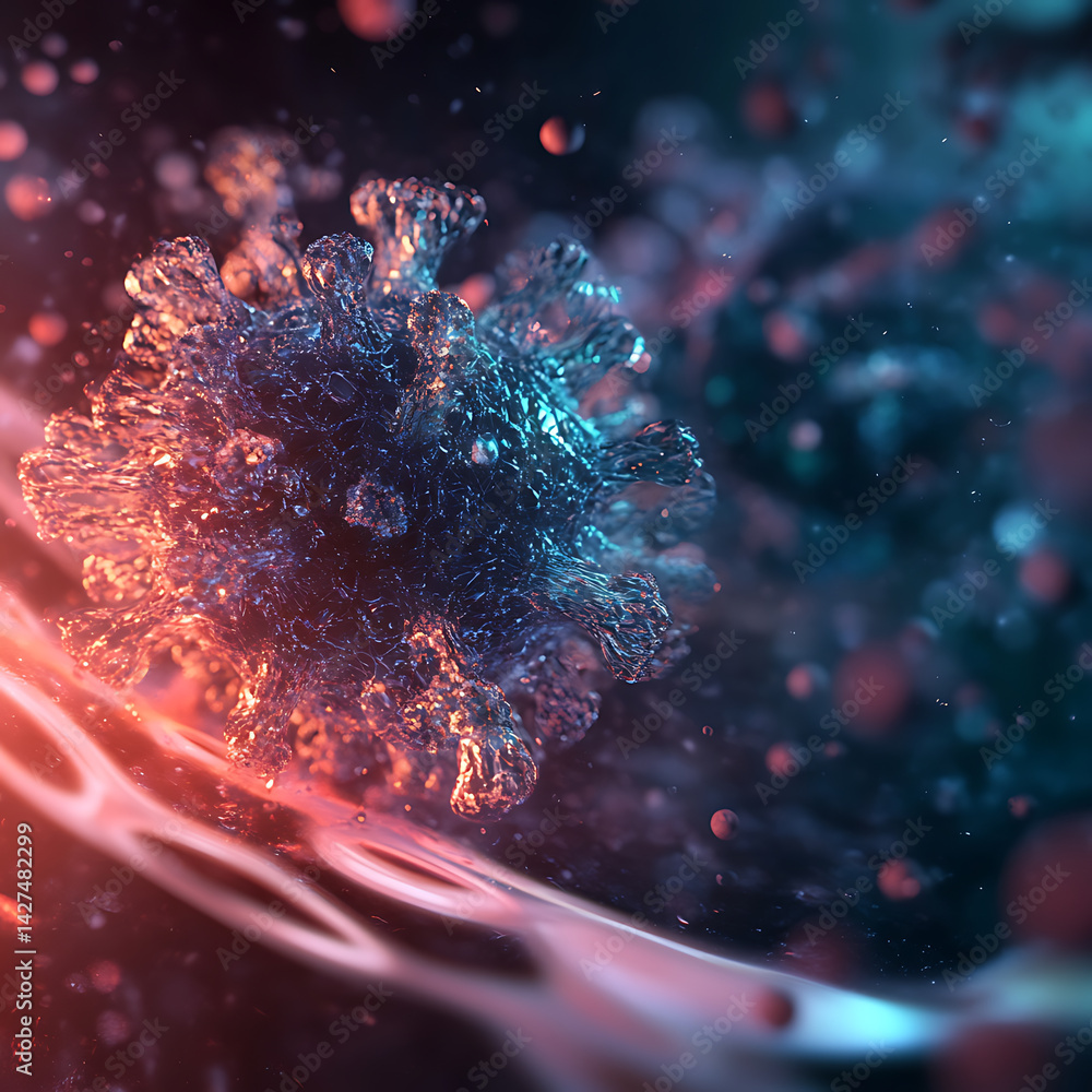 Poster virus detection process laboratory 3d visualization scientific research macro view microbiology conc
