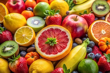 Fresh Mixed Fruits Stock Photo &ndash; Banana, Citrus, and Healthy Food Isolated on White