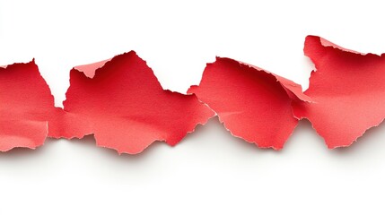 Red Ripped Paper Strips with Torn Edges Isolated on White Background