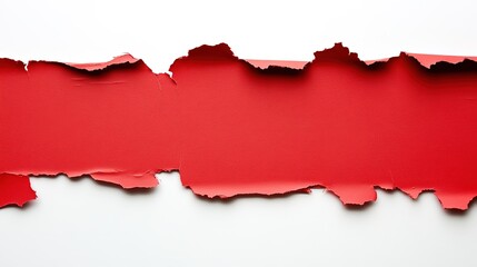 Red Ripped Paper Strips with Torn Edges Isolated on White Background