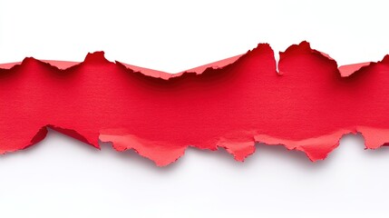 Red Ripped Paper Strips with Torn Edges Isolated on White Background