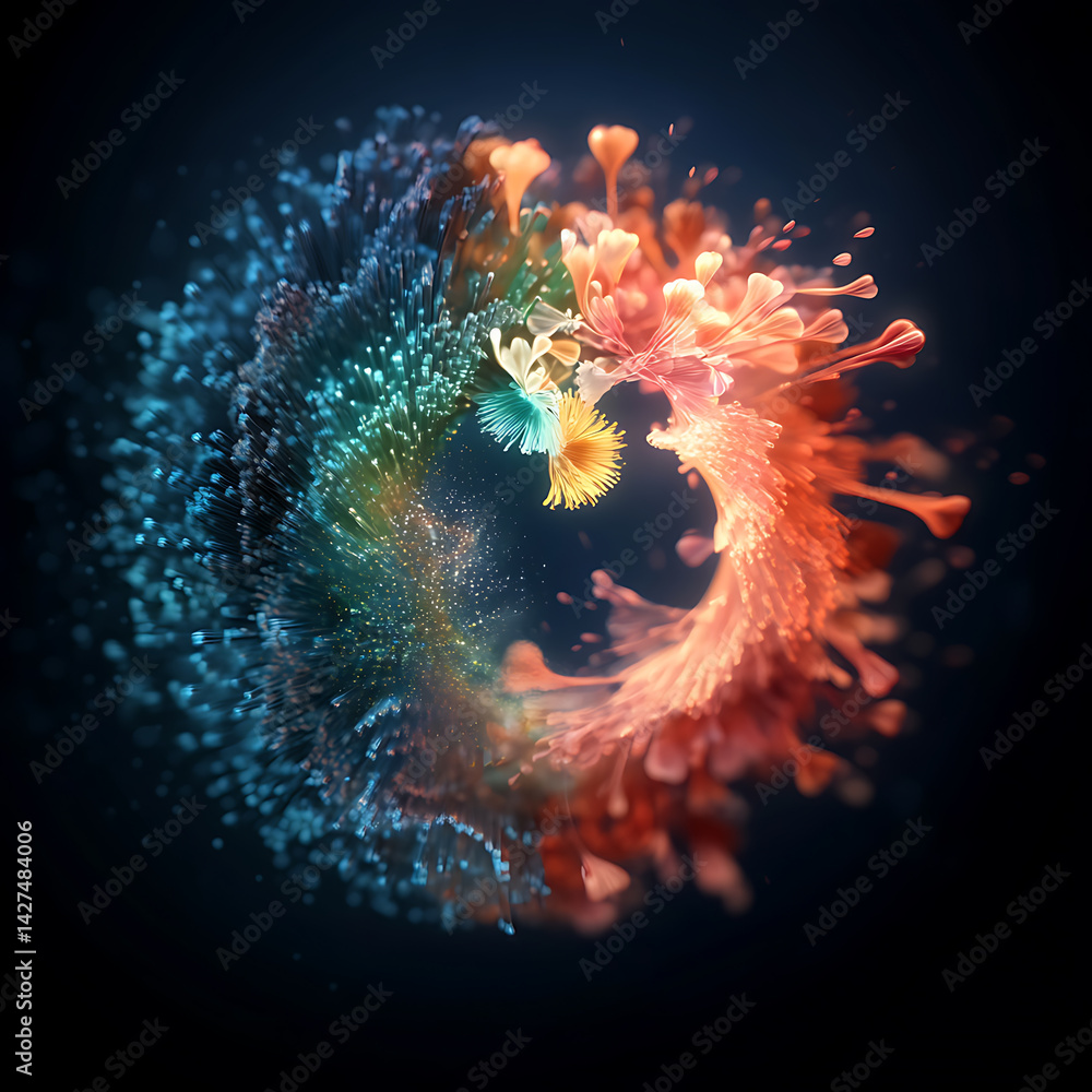 Poster dynamic colorful swirls abstract art digital design dark background close-up view creative expressio