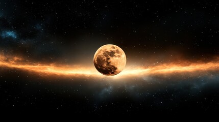 Fototapeta premium Pixel Art Moon in Glowing Nebulae Cosmic Digital Landscape