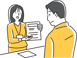 男性に書類を見せる女性