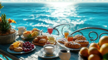 A beautifully set breakfast table overlooking a turquoise sea view