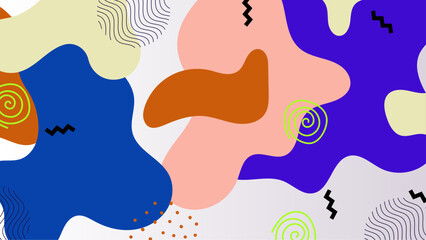 Abstract geometric composition featuring blue, orange, pink, and green shapes. Suitable for modern artwork, backgrounds, and digital design projects.