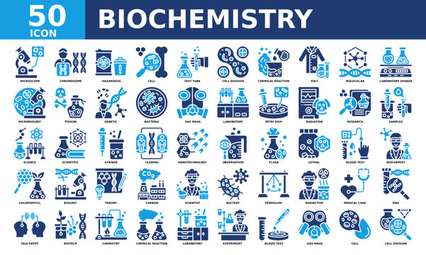 Biochemistry icon collection set. Simple color fill vector.