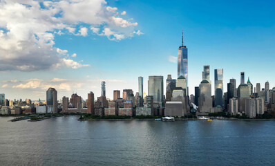 Obraz premium Manhattan skyline, New York, United States. Aerial Panorama of New York city skyscrapers in Manhattan. USA NYC. NY city. Lower NYC skyline. New York cityscape. America, New York City. NYC landmark.