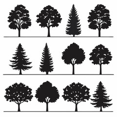 Set of 20 Black Silhouette Tree Figures