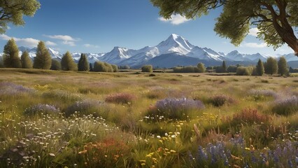 mountain landscape with trees and clouds