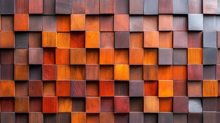 colorful wooden cube wall texture with warm tones and depths for interior design