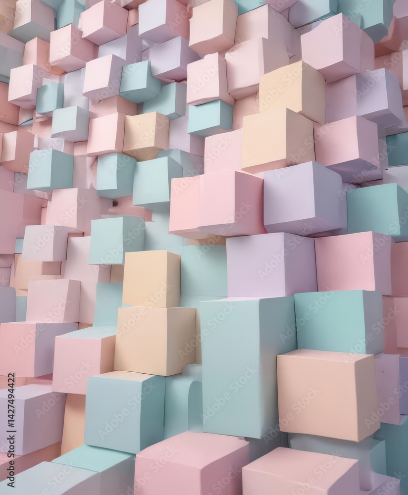 Poster abstract geometric background of overlapping pastel squares, creating a soft, layered effect , abstr
