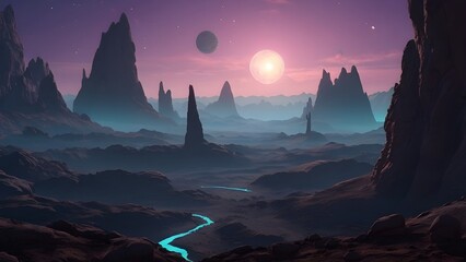 night landscape with mountains and clouds