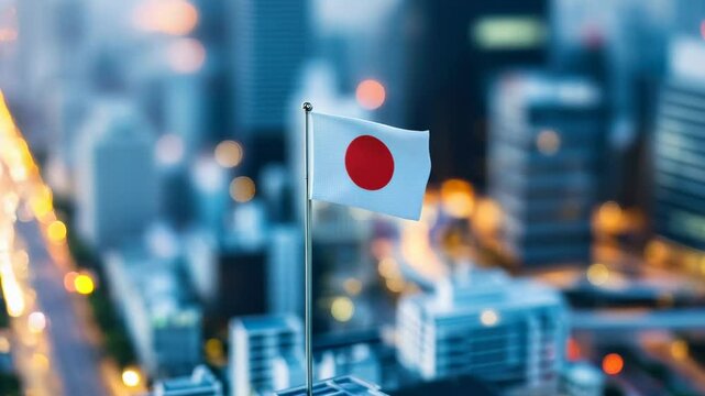 日本国旗とミニチュアの人々の小さな世界（JAPAN・愛国心・経済・グローバル・日本社会・共同体）	