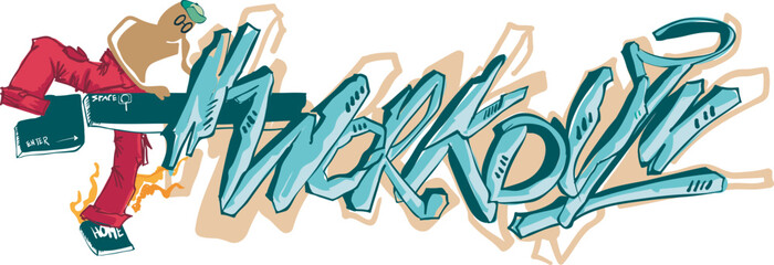 Illustration vector graffiti of word "Workout with some illustration workout man on it".