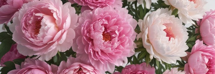 Obraz premium A vibrant bunch of pink peonies & roses on white Perfect for feminine designs , bloom, delicate, nature