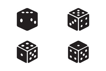 Set of dice vector icon. Game dice silhouette on white background