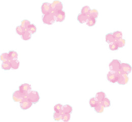 ピンクの紫陽花の花びらの水彩風フレーム