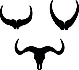 Fototapeta premium Silhouette of Buffalo Skull and Horns with White Background Isolated Wildlife Logo