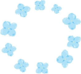 水色の紫陽花の花びらの水彩風フレーム