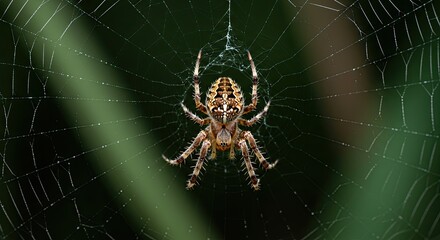 Macro Shot of an Arachnid Hunter Waiting on Its Finely Crafted Spiral Web