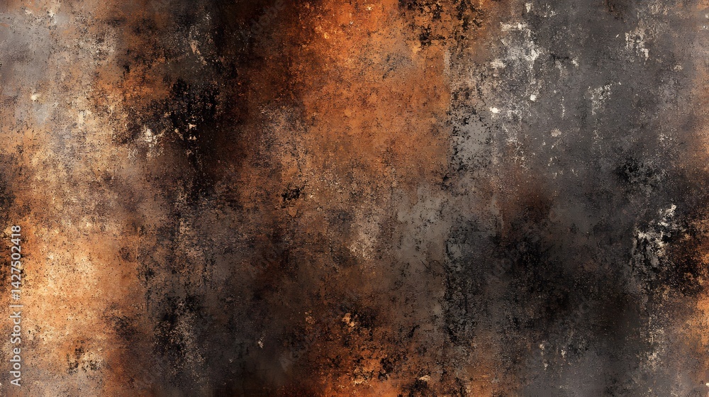Poster a mottled, textured surface displaying rust-like patterns and variations in color.