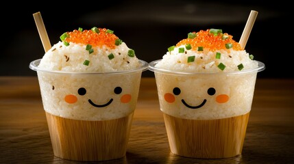 Adorable Rice Cups with Caviar and Green Onions