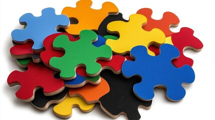 Colorful Interlocking Puzzle Pieces on White Background