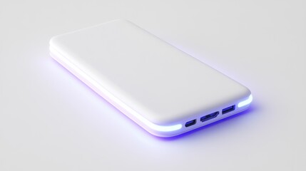 Modern, sleek, white power bank with glowing accents