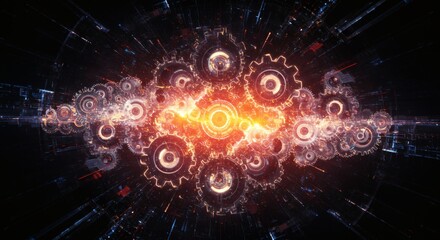 Obraz premium Clockwork Nebula Gears Intertwined Ignited Core