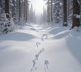 Deep bear claw marks in pristine snowdrift, dark forest ,  wild animal,  nature photography