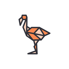 Origami flamingo colored icons, minimalist vector illustration ,simple transparent graphic element .Isolated on white background