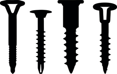 Assorted Screw Types Black Silhouettes Fasteners, Hardware, Building, Construction