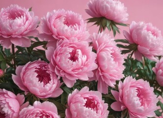Fototapeta premium Dense cluster of pink peonies, soft pink backdrop , delicate, texture, bud