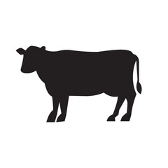 Black Cow. Isolated on White Background, Vector Animals Livestock and qurban