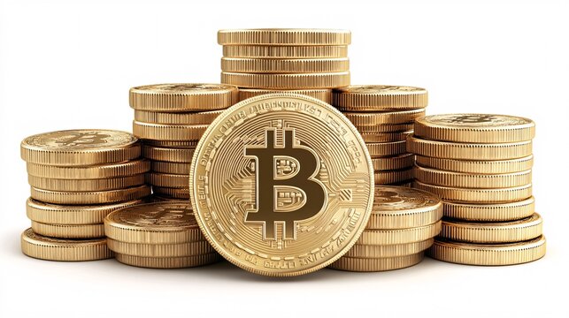 digital bitcoin cryptocurrency gold coins stack for investment and trading