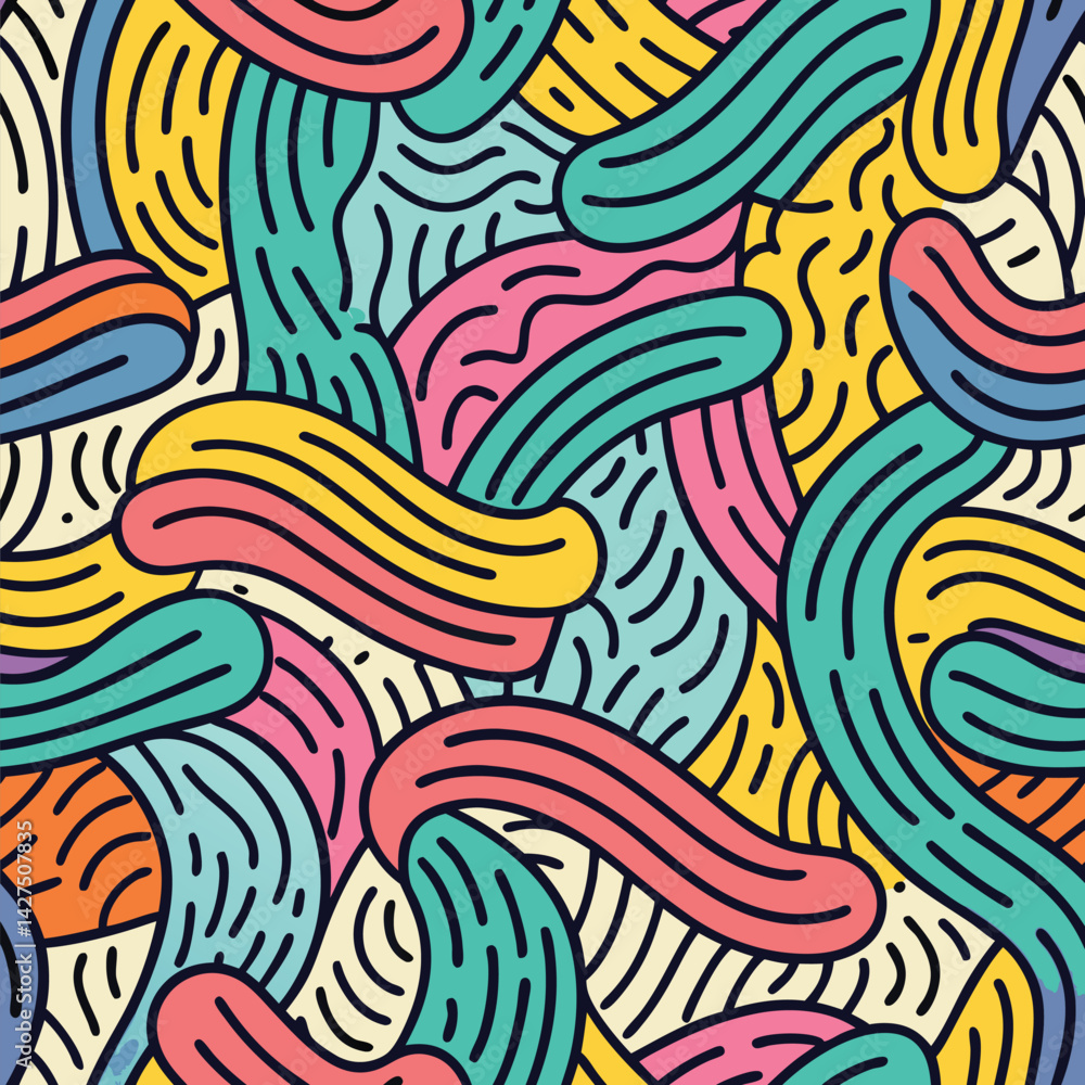 Poster colorful wormlike shapes with unique lines a vibrant whimsical pattern