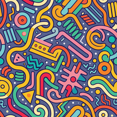 Colorful cosmic chaos Groovy doodles collide in a vibrant retro dreamscape