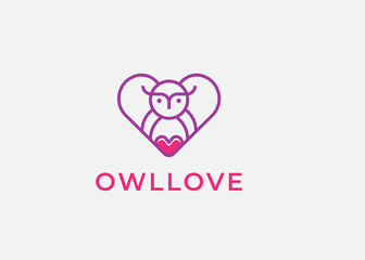 Abstract owl logo with heart shape and love text
