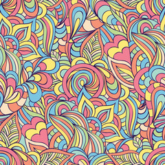 Retro swirl garden Vivid psychedelic leaves  petals colorful  trippy