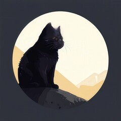 an AI Image Generator, Elegant Black Cat with Golden Eyes Perched