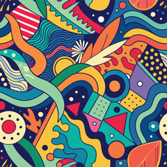 Vibrant Geometric Dreamscape A Burst of Abstract Forms  Colors