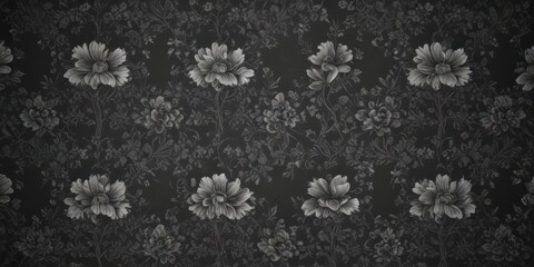 Fototapeta premium Elegant charcoal small floral wallpaper Intricate botanical elements in a repeating pattern , charcoal background, delicate