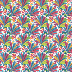Vivid leaf bursts create a rhythmic vibrant floral pattern