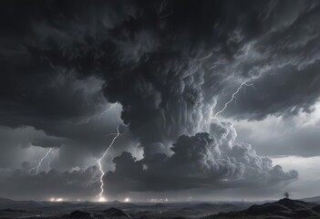 Dense, textured grey cloudscape, fierce lightning illuminates the gloom ,  energy,  overcast