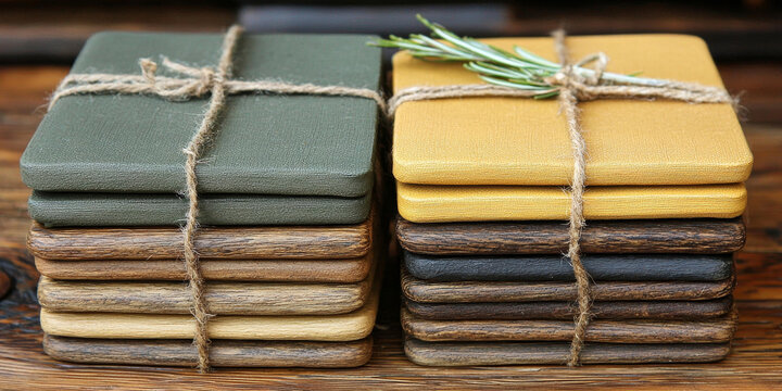  Rustic Stacked Coasters with Natural Twine and Greenery