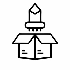 Product Launch Icon – Line Art of Package Opening on White Background