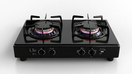 Modern black gas stove with two burners