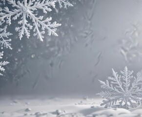 Elegant snowflake border, large & small flakes on snowy background , abstract, aesthetic